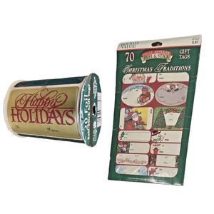 Lot of 2  Peel &‎ Stick Vtg Christmas Gift Tags (70) Smaller (20) Large Foil USA